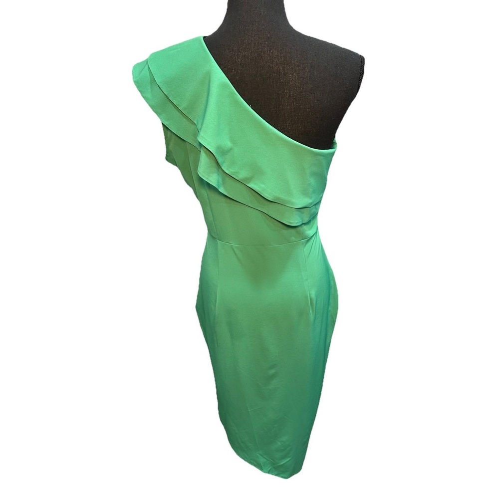 Chic Me Dress Women's Size Large Green Long Sensual One Shoulder Side Zip Up